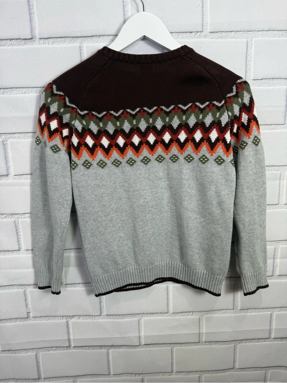 Gymboree Boys Fair Isle Sweater Size 8 Gray Brown Cotton Knit